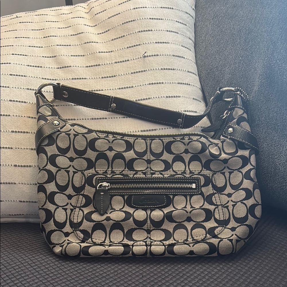 Coach Black and Tan Signature Shoulder Bag